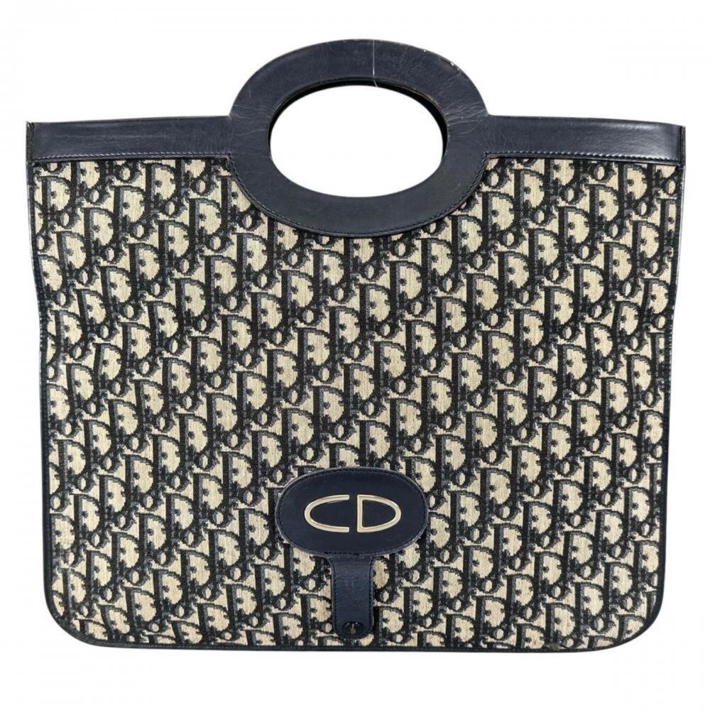 Christian Dior handbag for women, oblique design, canvas and leather, gold ha...